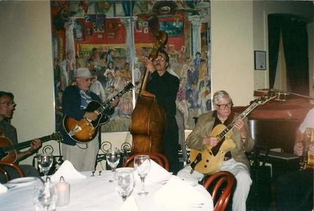Paul Mehling, Duncan James, Paul Smith , Mundell Lowe, Bruce Forman at Enrico's, San Francisco, California